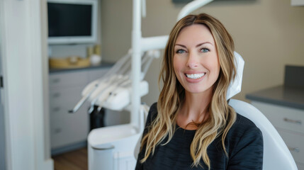 Smiling Woman in Dentist's Chair