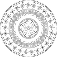 Black and white mandala on a transparent background. Round design pattern on transparent background. Mandala in Egyptian style. Mandala with a flower in the center
