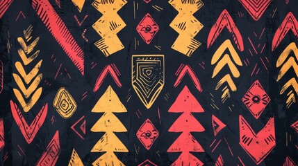 Hand-drawn tribal seamless pattern with ethnic motifs