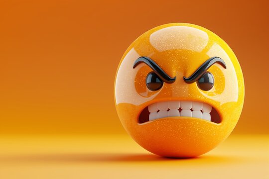 angry face 3d emoticon on yellow background