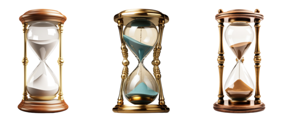 Set of antique sand hourglass. Isolated on a transparent background	
