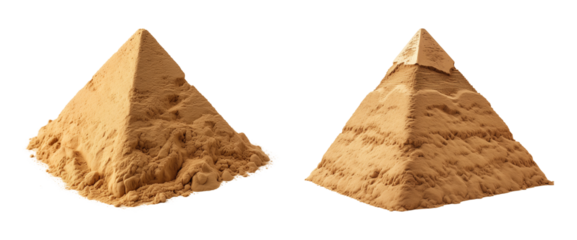 Set of sand pyramid, outdoor leisure activity at beach. Isolated on a transparent background	