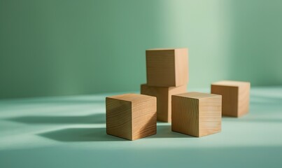 Obraz premium Collection of several cubes on a green base with a green background