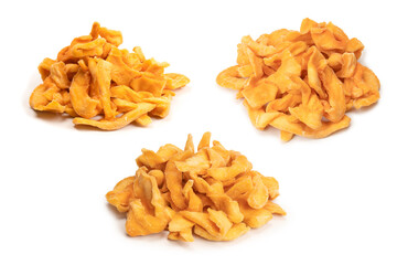 Dried melon slices isolated on a white background.