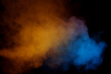 Blue and yellow steam on a black background.