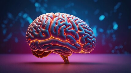 Obraz premium 3d rendered illustration of human brain in neon background