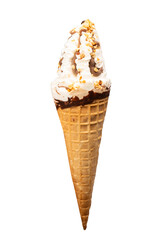 Ice cream with nuts and chocolate isolated on white background.