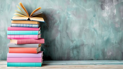 Blackboard with a literature reading list and book covers, English class, encouraging reading habits