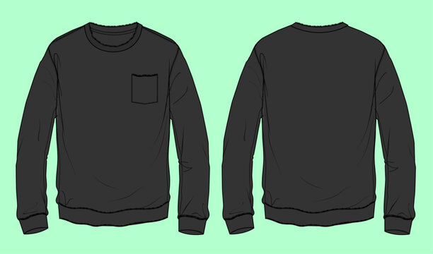 mens terry fleeces black raw edge sweatshirt fashion illustration flat sketch vector. 