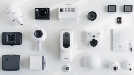 Various security cameras showcased against a white backdrop, highlighting the newest innovations in surveillance technology