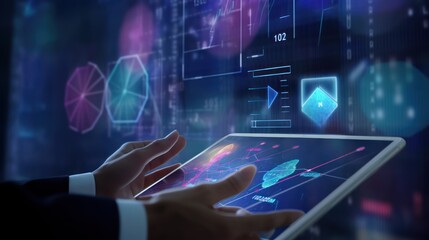 Businessperson Analyzing Digital Data on Tablet