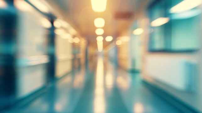 A blurred image of a hospital corridor filled with bright overhead lights, providing a sense of urgency and activity typical in healthcare settings.