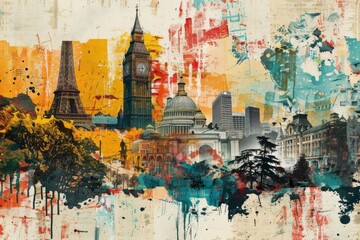 Fototapeta premium Urban Collage with Iconic Landmarks