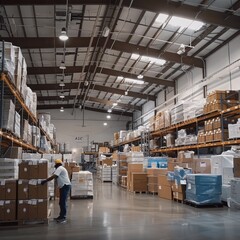 Warehouse Worker Moving Boxes in a Large Storage Facility