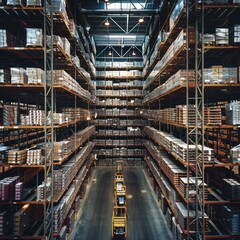 Forklifts Moving Through a Large Industrial Warehouse During the Day