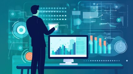 Businessman Analyzing Data on a Computer Screen