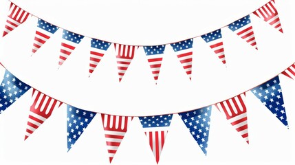 Fototapeta premium This image highlights a patriotic flag bunting featuring a mix of stars and stripes in vivid red, white, and blue, excellent for national celebrations and expressing unity.