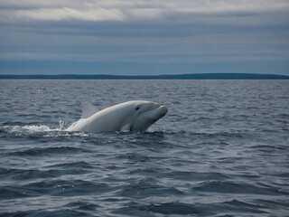 Naklejka premium Beluga whale diving, Hudson Bay, Canad