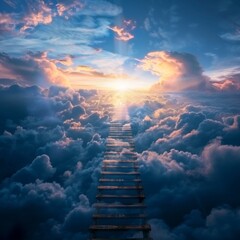 Abstract Computer Wallpaper Depicting a Ladder or Pathway to Heaven. Concept of Enlightenment and Spirituality. AI-Generated 4K Wallpaper.