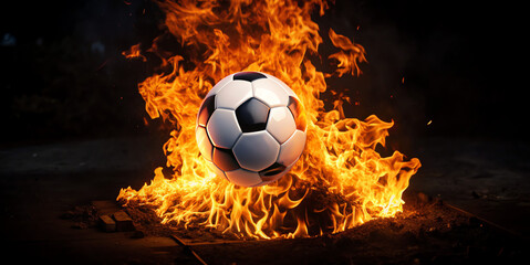Fototapeta premium Soccer ball flying on fire 