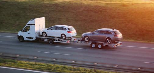 Towing Transportation Of Damaged Disabled Second-Handed Cars Vehicles To Repairs Station