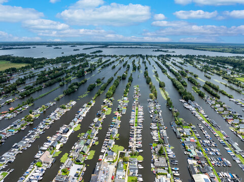 Aerial from the village Scheendijk in a typical dutch watery landscape in the Netherlands