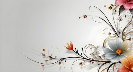 Orange and white flowers on white background.