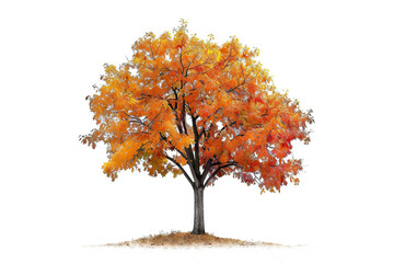 Vibrant Autumn Tree with Lush Orange Leaves Isolated on a White Background