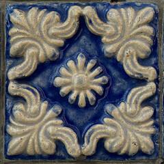 blue and white abstract seamless pattern with a floral pattern