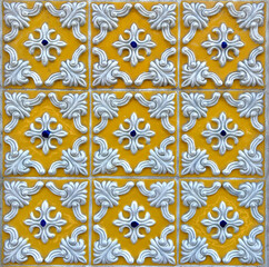 Europe, Portugal, Aveiro. Traditional hand painted azulejos decorative tiles on a building in Aveiro.