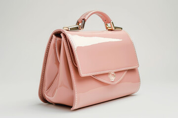 Elegant pink leather handbag with a glossy finish and gold hardware, perfect for fashion-forward women seeking a stylish accessory for casual or formal occasions.