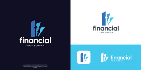geometric financial logo design with combined silhouette growth arrow up concept.