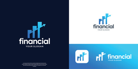 accounting financial symbol with growth right arrow diagram logo design.