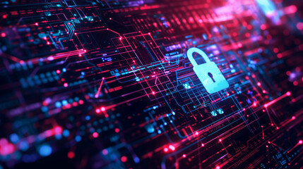 Obraz premium Digital Background Featuring Cyber Security and Data Protection with Circuit Board Patterns and Padlock Symbols in Tech-Inspired Colors, Reflecting Online Security in Technology Marketing