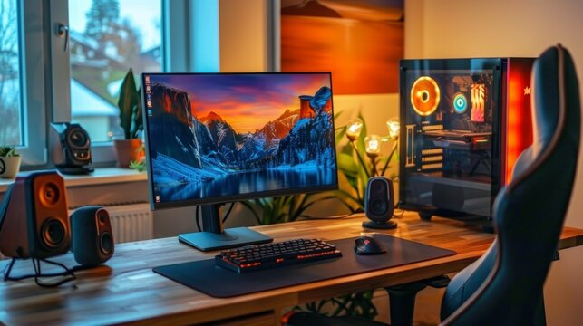 Modern Gaming Setup with Mountain View.
