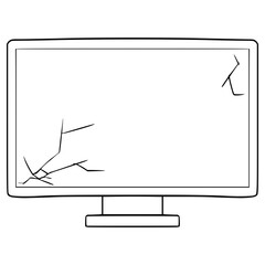 broken monitor illustration hand drawn outline vector