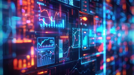 Applications icons and graphs on virtual screen. Business, internet and technology concept