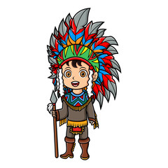 Male Native American cartoon on white background