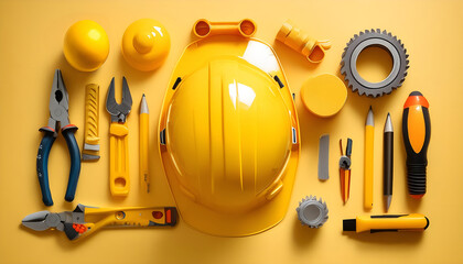 A natural flat lay composition with neatly arranged work equipment