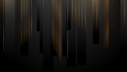 Retro abstract black background with golden lines and dots. Geometric luxury vector design