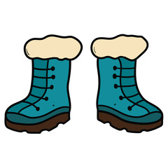 Hand drawn cartoon pair of winter boots on white background.