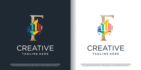 painting logo design with letter f concept premium vector