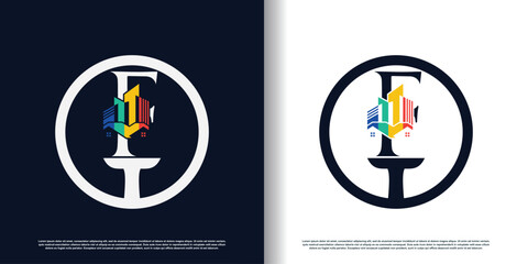 painting logo design with letter f concept premium vector