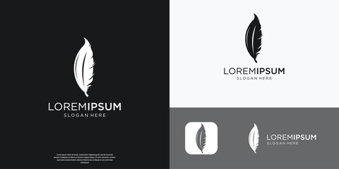 feather pen signature logo illustration vector design template