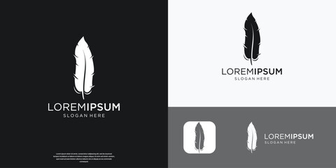 luxury feather pen signature logo illustration vector design template