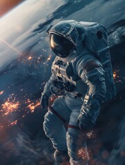 Astronaut floating above earth - space exploration