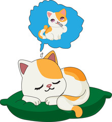 Sleeping cat dreaming eating fish