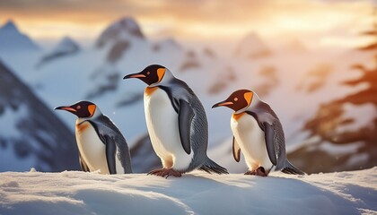 Fototapeta premium king penguins on the rocks bird, antarctica, animal, penguins, king penguin, king, wildlife, cold, falkland islands, snow