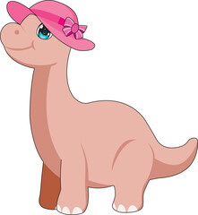 Cute pink dinosaurs with hat vector illustration