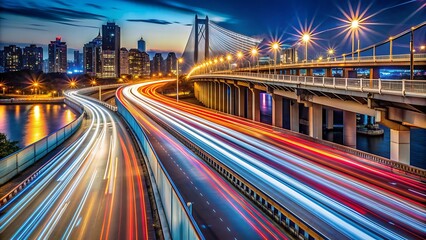 Fototapeta premium Cityscape with Bridge and Traffic Lights.